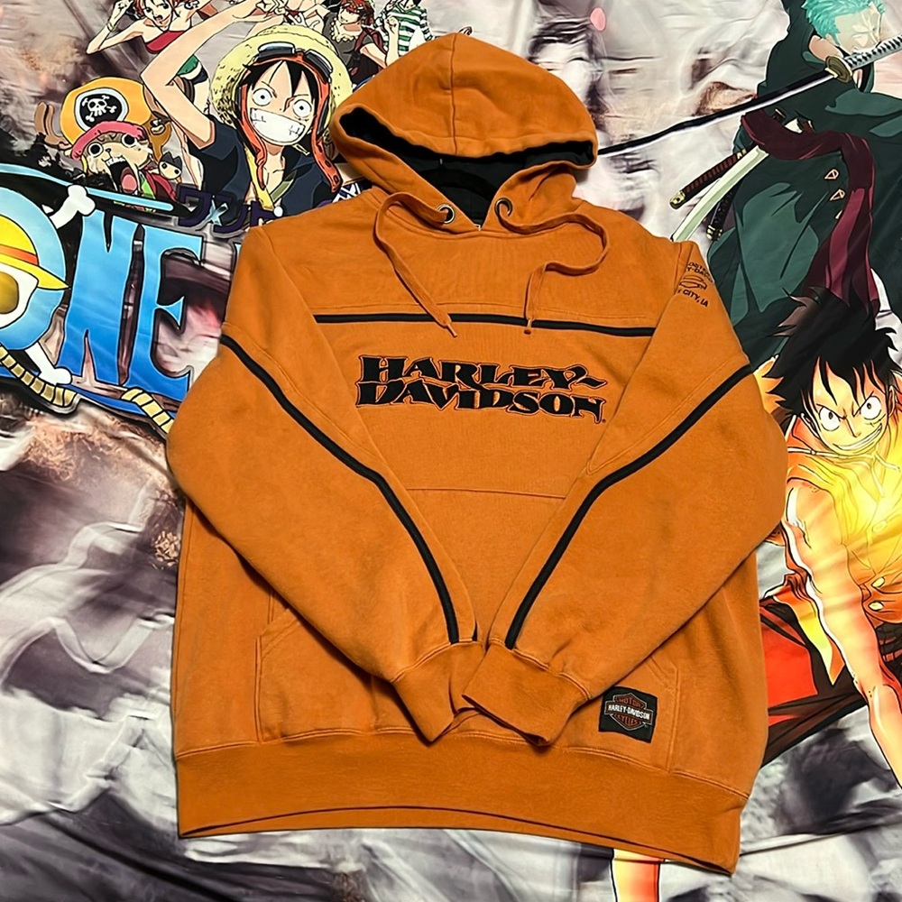 Harley-Davidson 2007 Orange Black Pullover Hooded Jacket Medium